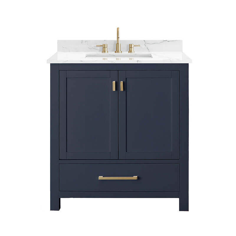 Avanity Modero 30 Inch Single Vanity Navy Blue in Cala White Engineered Stone