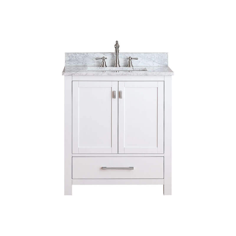 Avanity Modero 30 inch Single Vanity White in Carrara White Marble