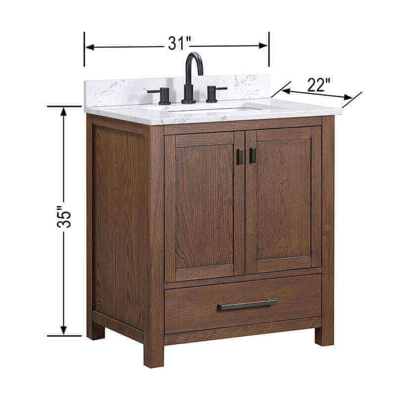 Avanity Modero 30 Single Vanity Mocha Cala White Engineered Stone Dimension