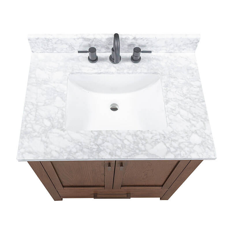 Avanity Modero 30 Single Vanity Mocha Oak in Carrara White Marble
