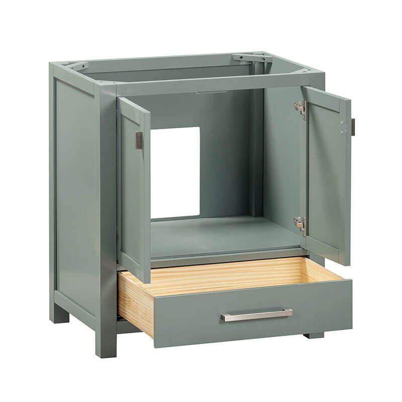 Avanity Modero 30 Single Vanity Smoke Green in Carrara White Marble Open Drawer