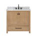 Avanity Modero 36 inch Single Vanity Brushed Oak in Carrara White Marble Front View