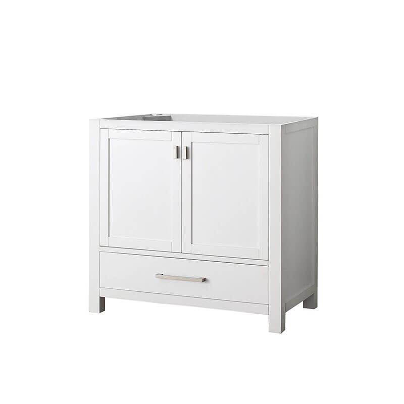 Avanity Modero 36 Inch Single Vanity White Cabinet Only Corner View