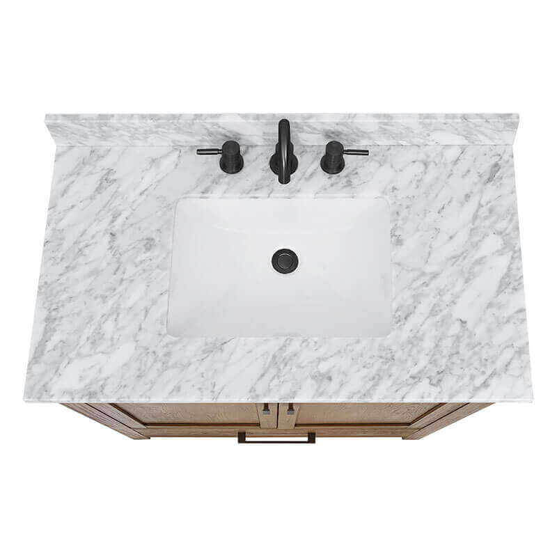 Avanity Modero 36 Single Vanity Brushed Oak in Carrara White Marble