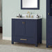 Avanity Modero 36 Single Vanity Navy Blue in Carrara White Marble Corner View