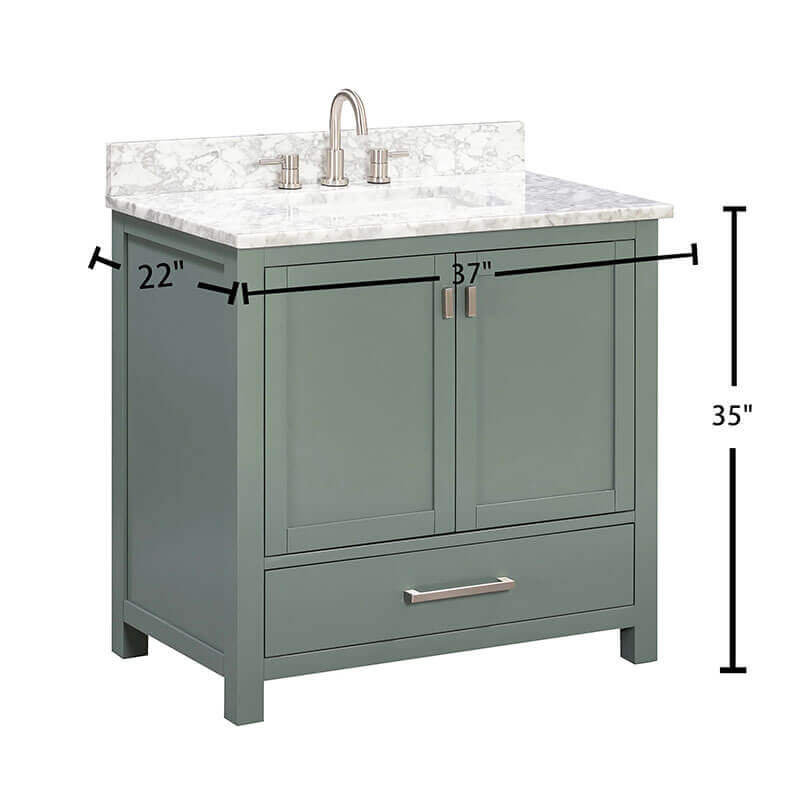 Avanity Modero 36 Single Vanity Smoke Green in Carrara White Marble Dimension