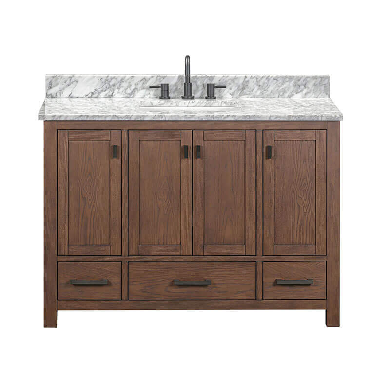 Avanity Modero 48 inch Single Vanity Mocha Oak n Carrara White Marble Front View