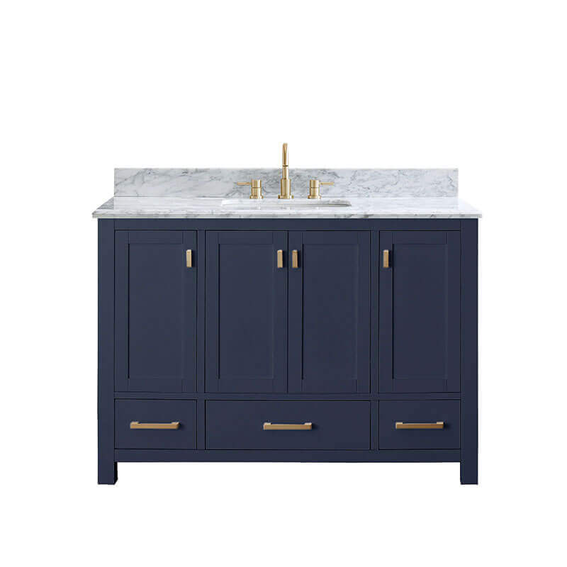 Avanity Modero 48 Inch Single Vanity Navy Blue in Carrara White Marble