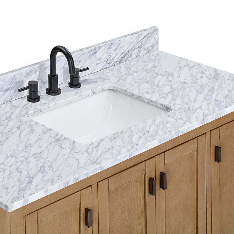 Avanity Modero 48 Single Vanity Brushed Oak in Carrara White Marble