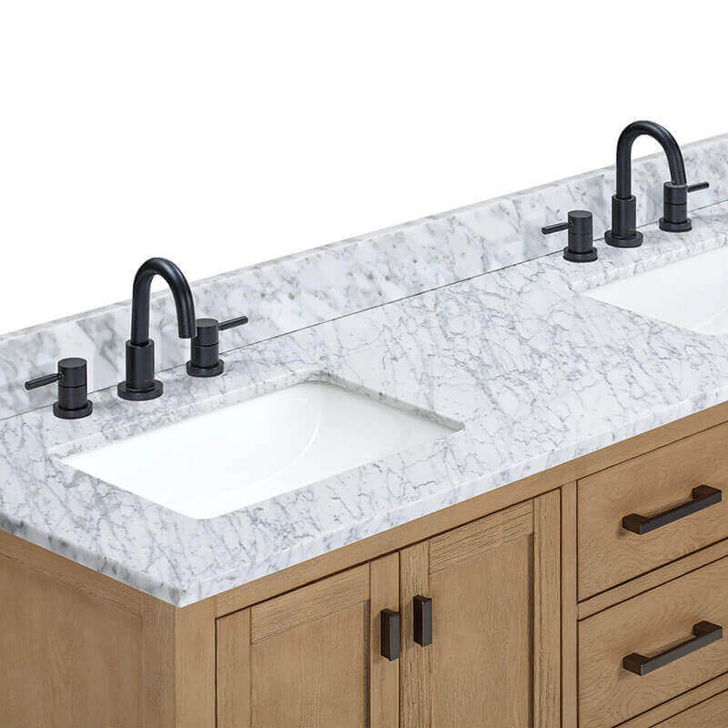 Avanity Modero 60 Double Vanity Brushed Oak in Carrara White Marble
