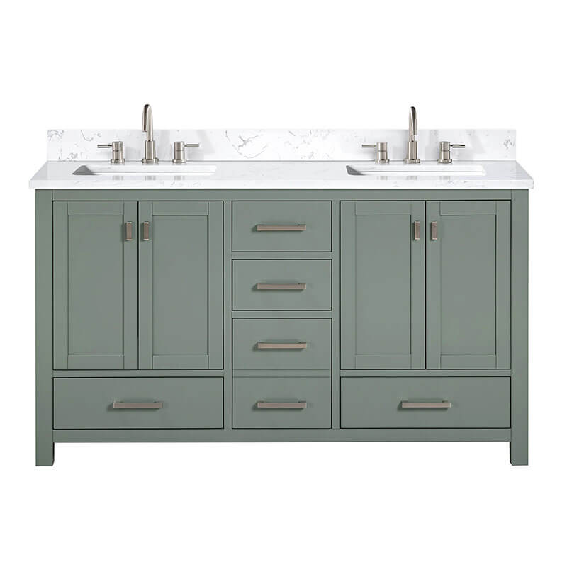 Avanity Modero 60 Double Vanity Smoke Green in Cala White Engineered Stone Front View
