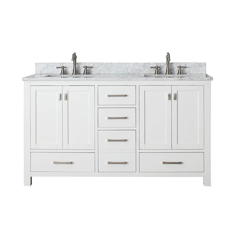 Avanity Modero 60 Double Vanity White in Carrara White Marble