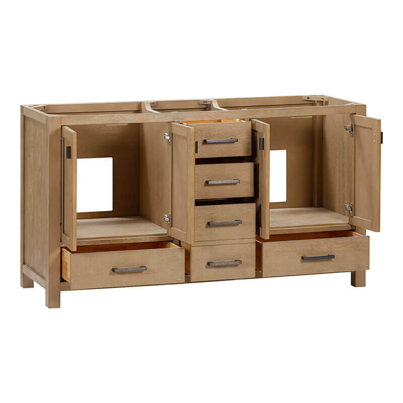 Avanity Modero 60 inch Double Vanity Brushed Oak Cabinet Only Open Drawers