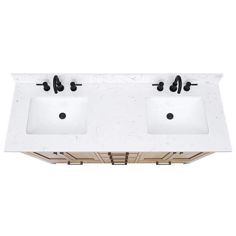 Avanity Modero 60 inch Double Vanity Brushed Oak in Cala White Engineered Stone Top View