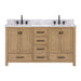 Avanity Modero 60 inch Double Vanity Brushed Oak in Carrara White Marble Front View