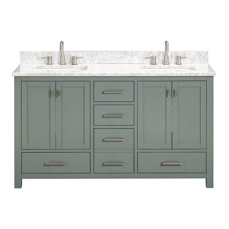 Avanity Modero 60 inch Double Vanity Smoke Green in Carrara White Marble