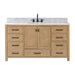 Avanity Modero 60 inch Single Vanity Brushed Oak in Carrara White Marble Front View