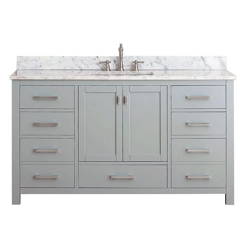 Avanity Modero 60 inch Single Vanity Chilled Gray in Carrara White Marble