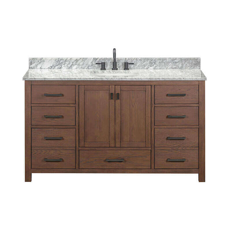 Avanity Modero 60 inch Single Vanity Mocha Oak in Carrara White Marble