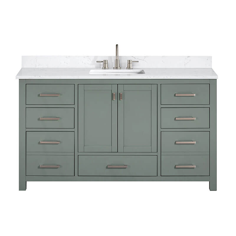 Avanity Modero 60 Single Vanity Smoke Green in Cala White Engineered Stone Front View