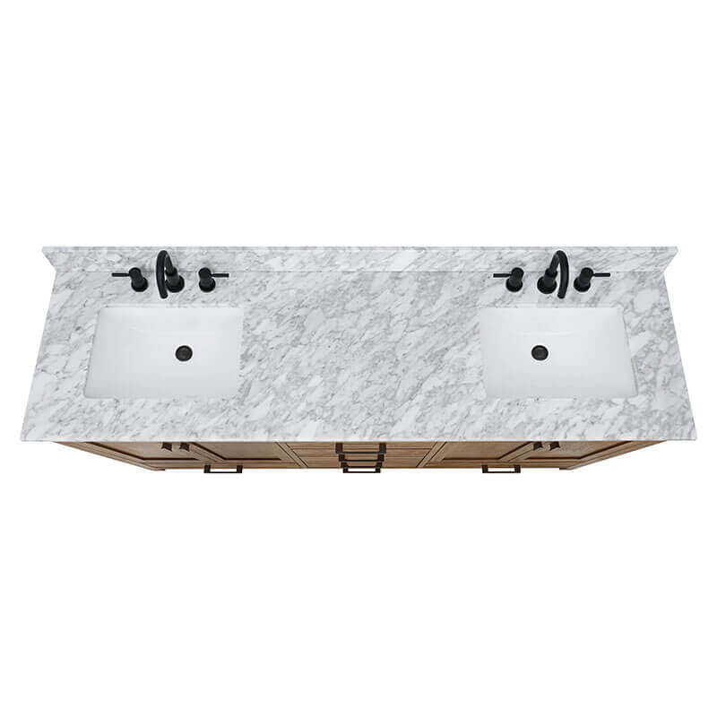 Avanity Modero 72 Double Vanity Brushed Oak in Carrara White Marble Top View