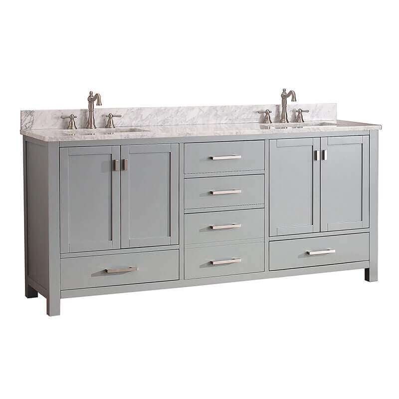 Avanity Modero 72 Double Vanity Chilled Gray in Carrara White Marble Corner View