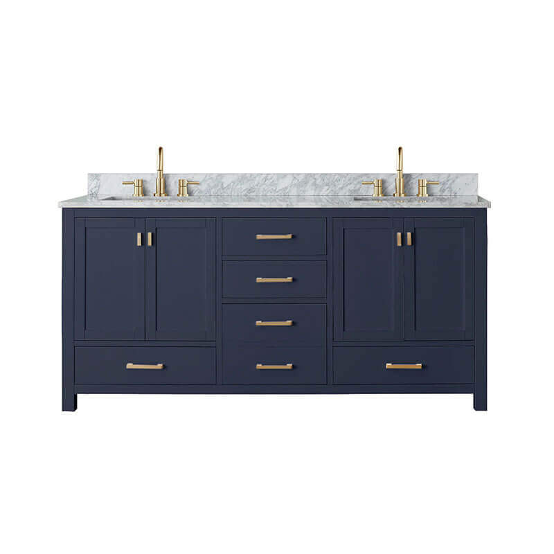 Avanity Modero 72 Double Vanity Navy Blue in Carrara White Marble