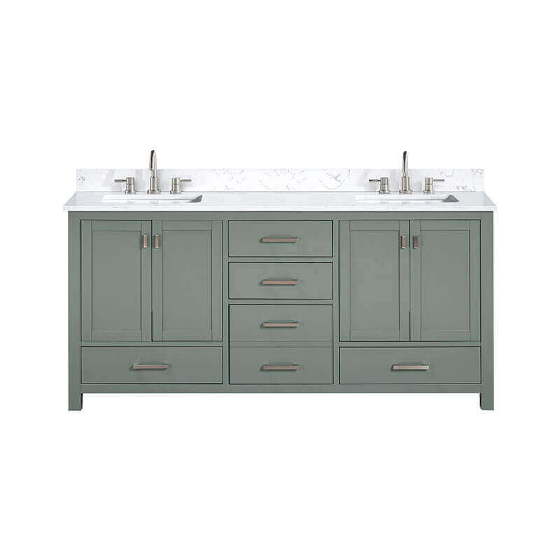 Avanity Modero 72 Double Vanity Smoke Green in Cala White Engineered Stone Front View