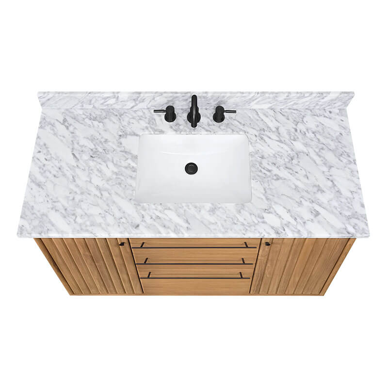 Avanity Parker 48 inch Single Sink Teak Bathroom Vanity Natural Teak in Carrara White Marble