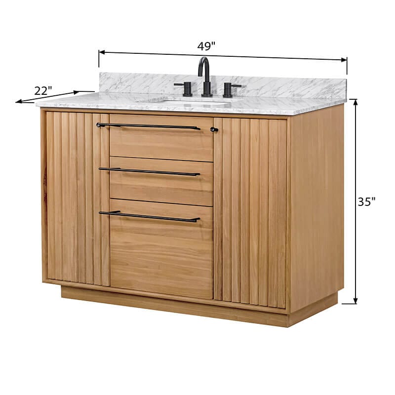 Avanity Parker 48 Single Sink Teak Bathroom Vanity Natural Teak in Carrara White Marble Dimension