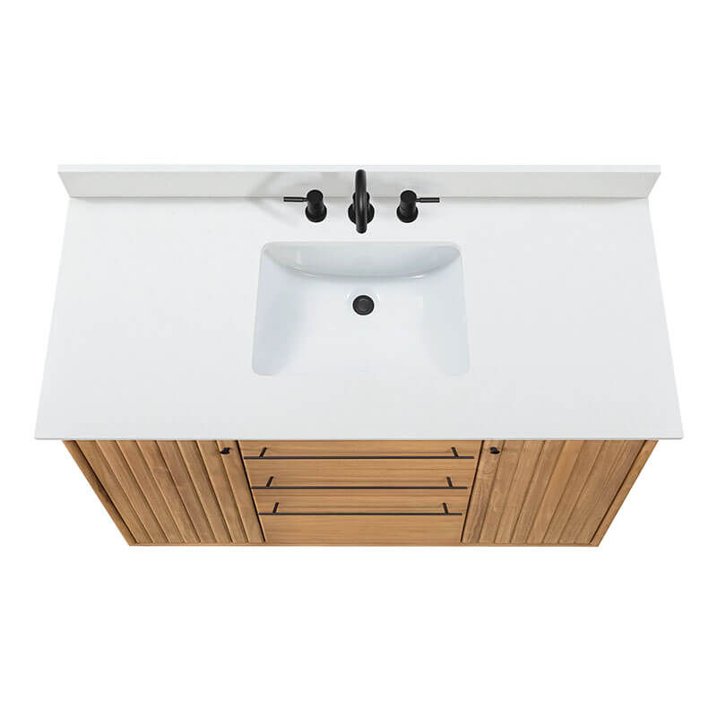 Avanity Parker 48 Single Sink Teak Bathroom Vanity Natural Teak in White Engineered Stone