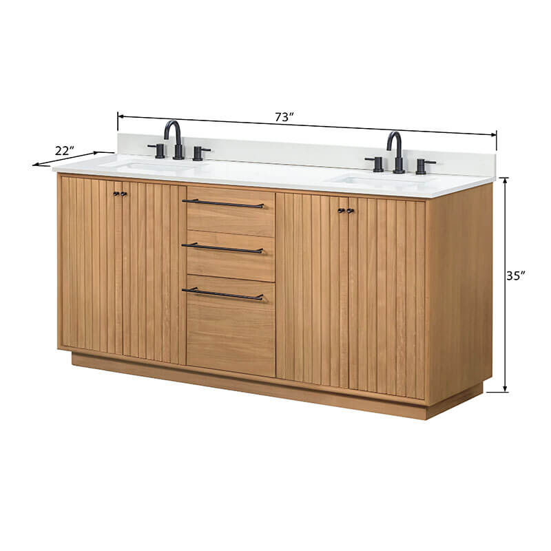 Avanity Parker 72 Double Sink Teak Bathroom Vanity Natural Teak in White Engineered Stone Dimension