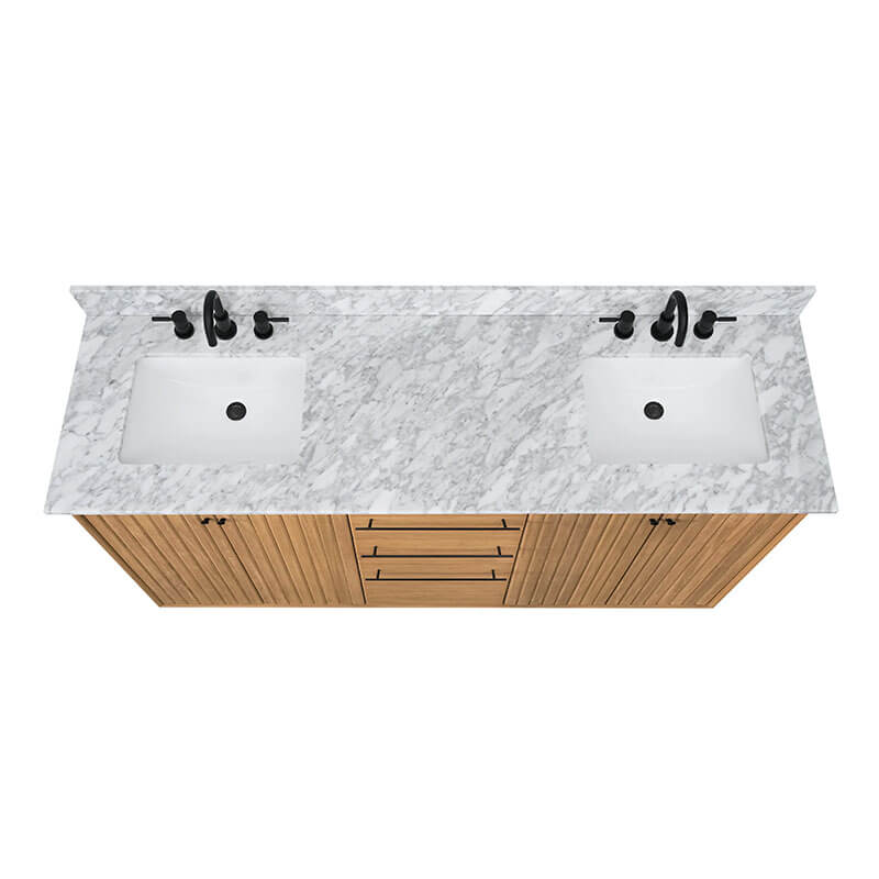 Avanity Parker 72 inch Double Sink Teak Bathroom Vanity Natural Teak in Carrara White Marble