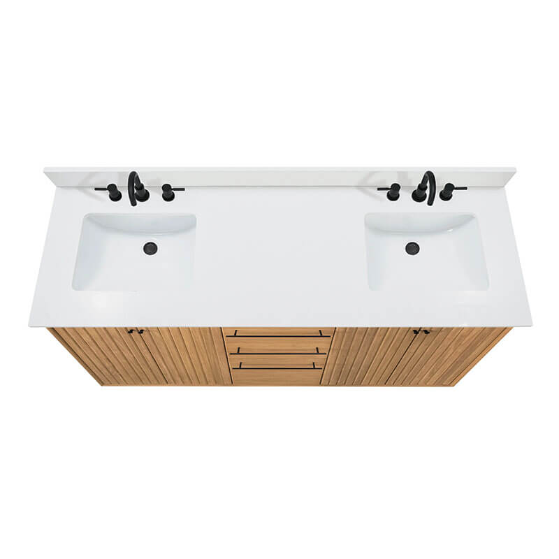 Avanity Parker 72 inch Double Sink Teak Bathroom Vanity Natural Teak in White Engineered Stone