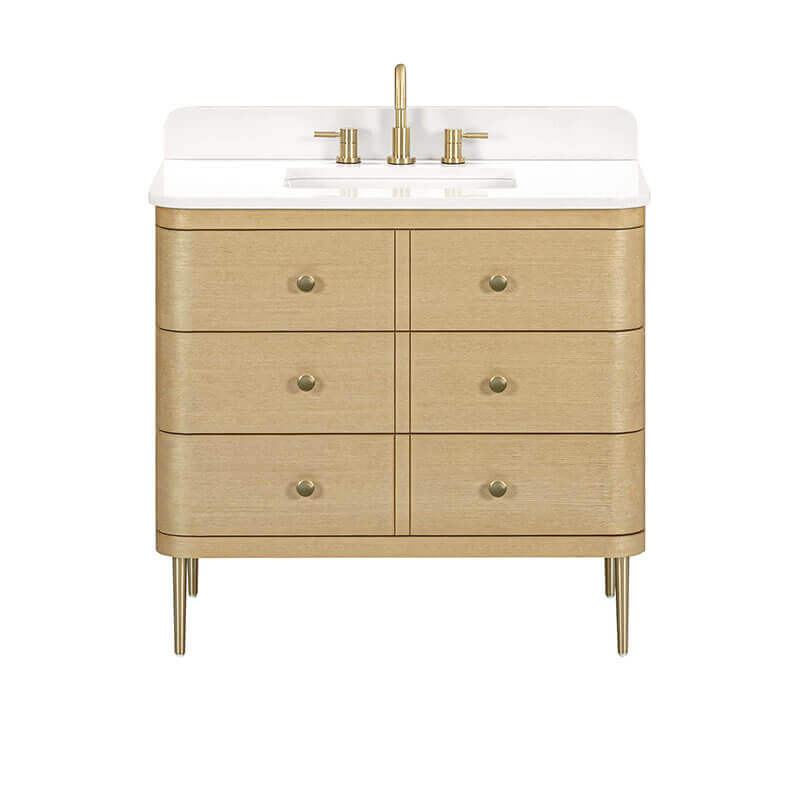Avanity Serena 36 Inch Single Vanity Freestanding White Oak in White Engineered Stone Front View