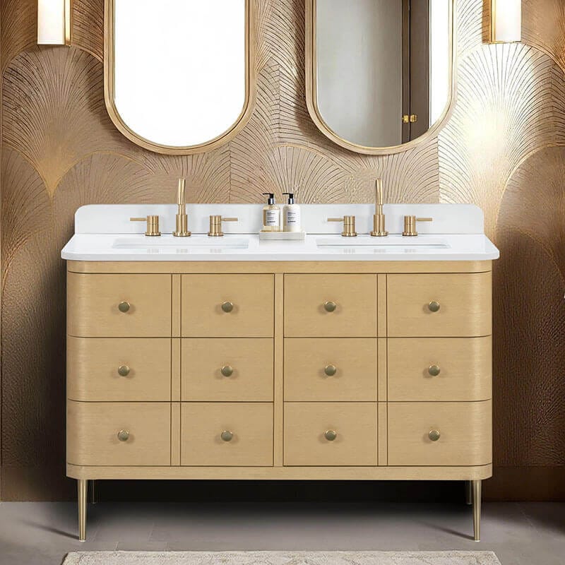 Avanity Serena 48 Inch Single Vanity White Oak Freestanding in Cala White Engineered Stone Front View