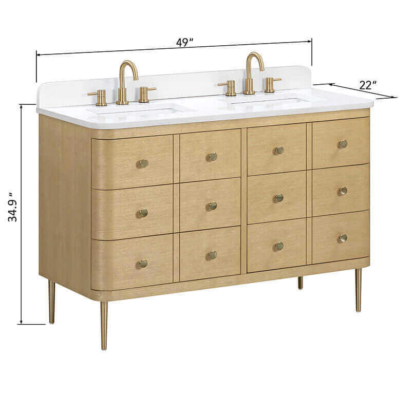 Avanity Serena 48 Single Vanity White Oak Freestanding in Cala White Engineered Stone Dimension