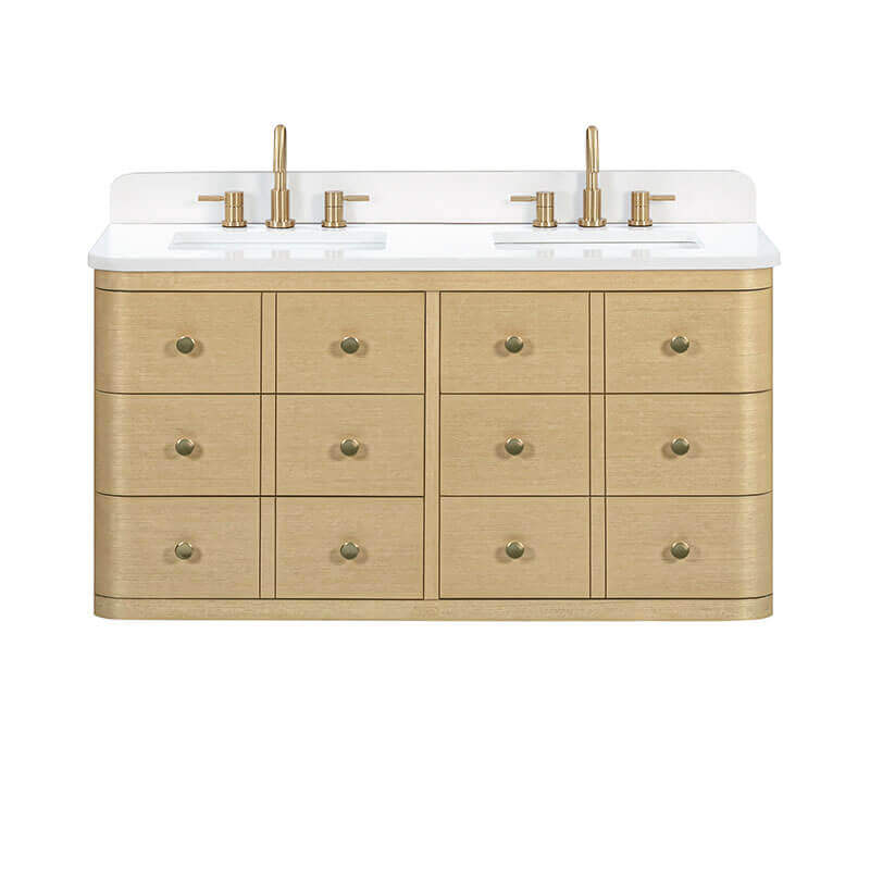 Avanity Serena 48 Single Vanity White Oak Wall-mounted in Cala White Engineered Stone Front View