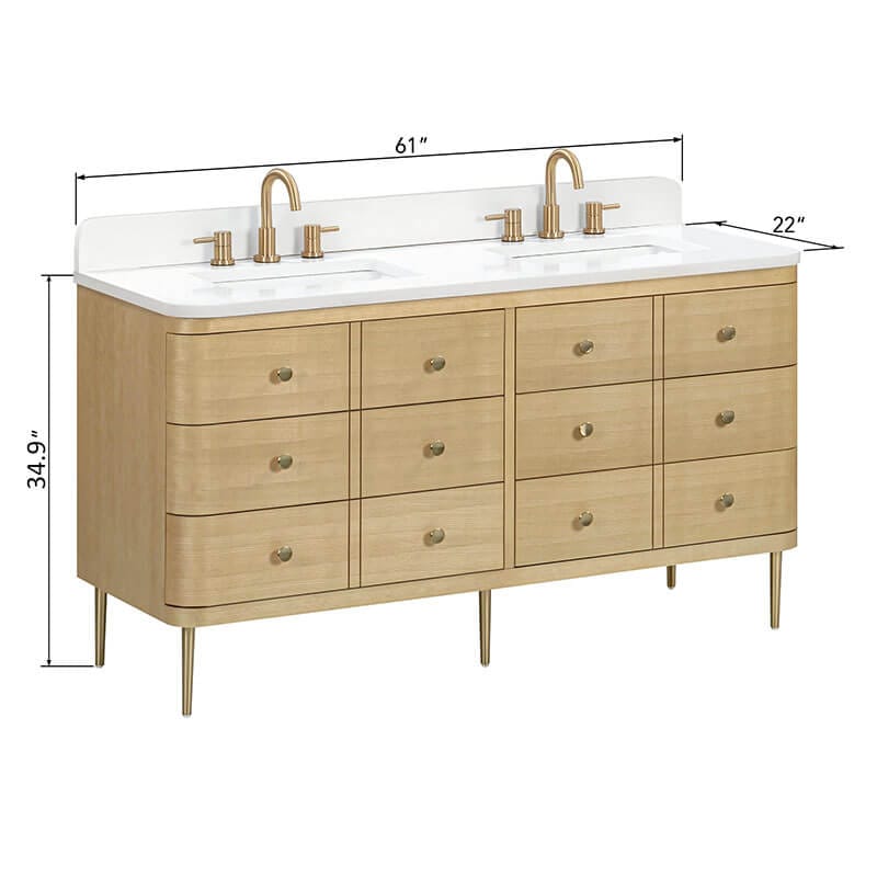 Avanity Serena 60 Double Vanity Freestanding White Oak in Cala White Engineered Stone Dimension