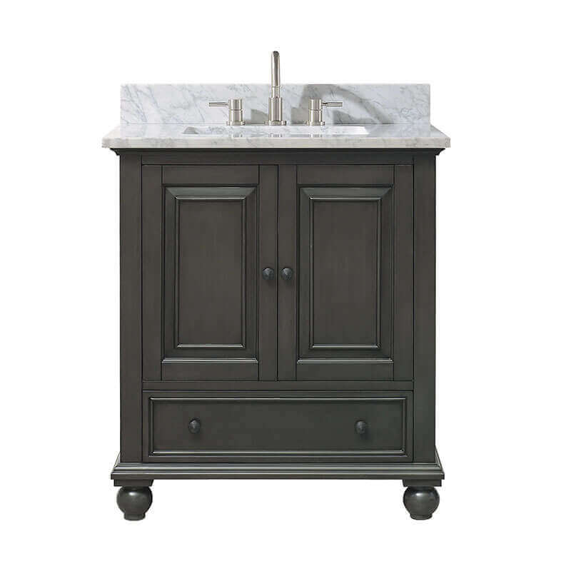 Avanity Thompson 30 Inch Single Vanity Charcoal Glaze in Carrara White Marble Front View