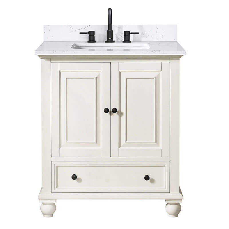 Avanity Thompson 30 Inch Single Vanity French White in Cala White Engineered Stone Front View