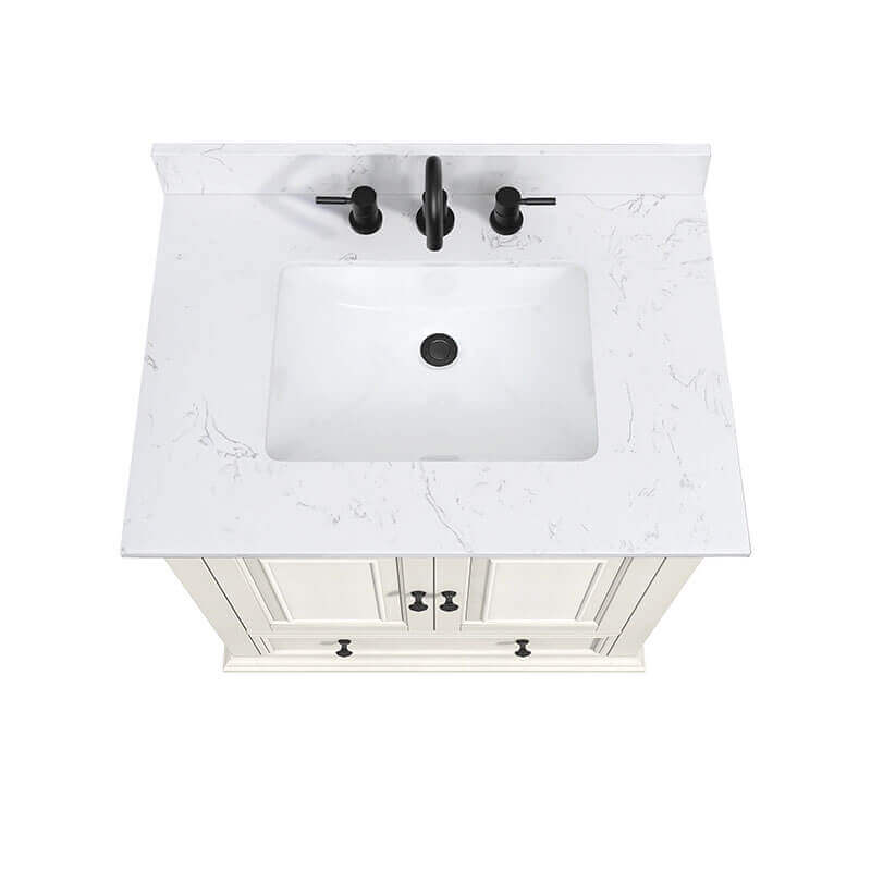 Avanity Thompson 30 Single Vanity French White in Cala White Engineered Stone