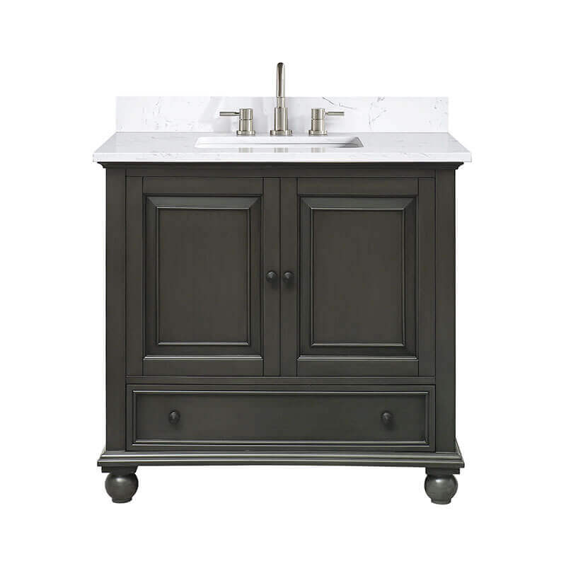 Avanity Thompson 36  Single Vanity Charcoal Glaze in Cala White Engineered Stone Front View