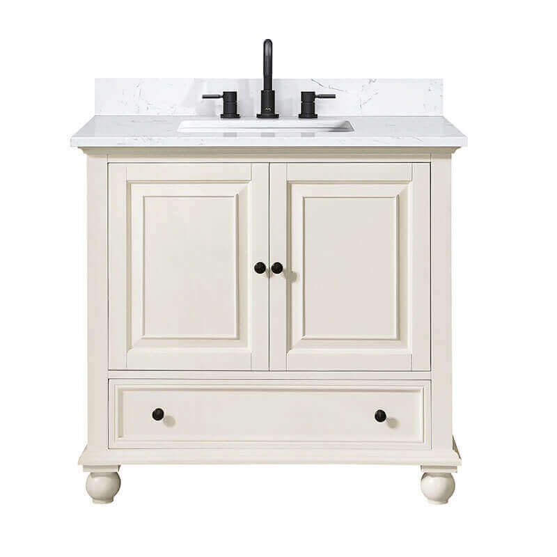 Avanity Thompson 36  Single Vanity French White in Cala White Engineered Stone Front View
