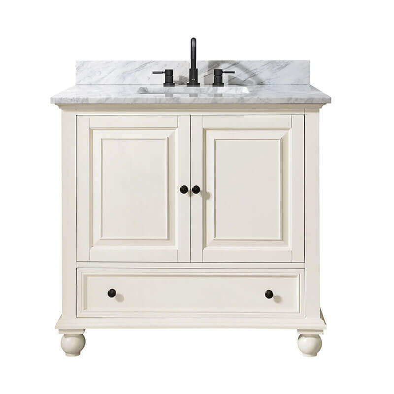 Avanity Thompson 36  Single Vanity French White in Carrara White Marble Front View