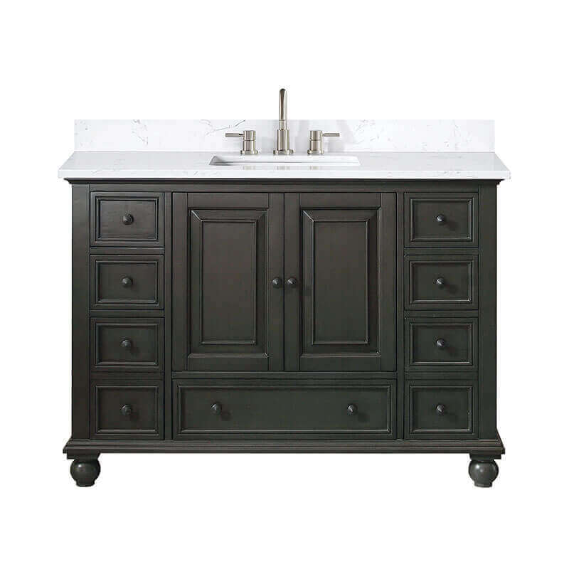 Avanity Thompson 48 Inch Single Vanity Charcoal Glaze in Cala White Engineered Stone Front View