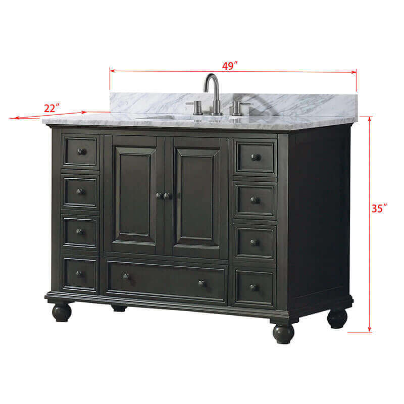 Avanity Thompson 48 Inch Single Vanity Charcoal Glaze in Carrara White Marble Dimension
