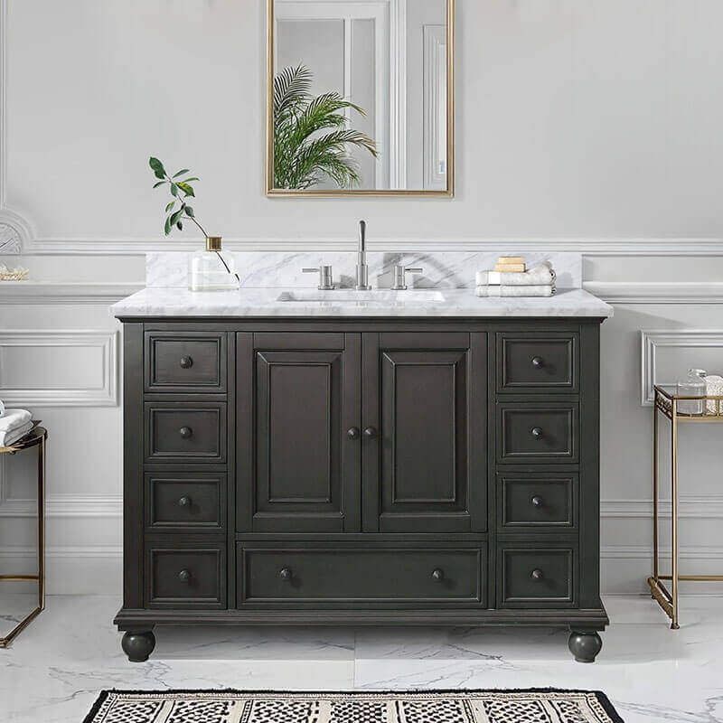 Avanity Thompson 48 Inch Single Vanity Charcoal Glaze in Carrara White Marble