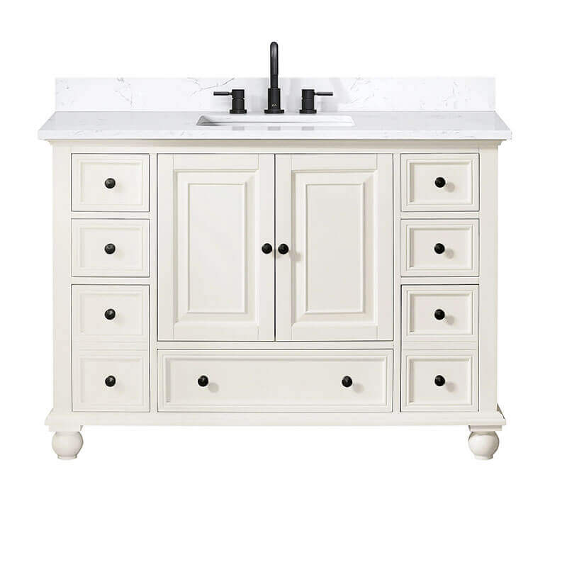 Avanity Thompson 48 Single Vanity French White in Cala White Engineered Stone Front View