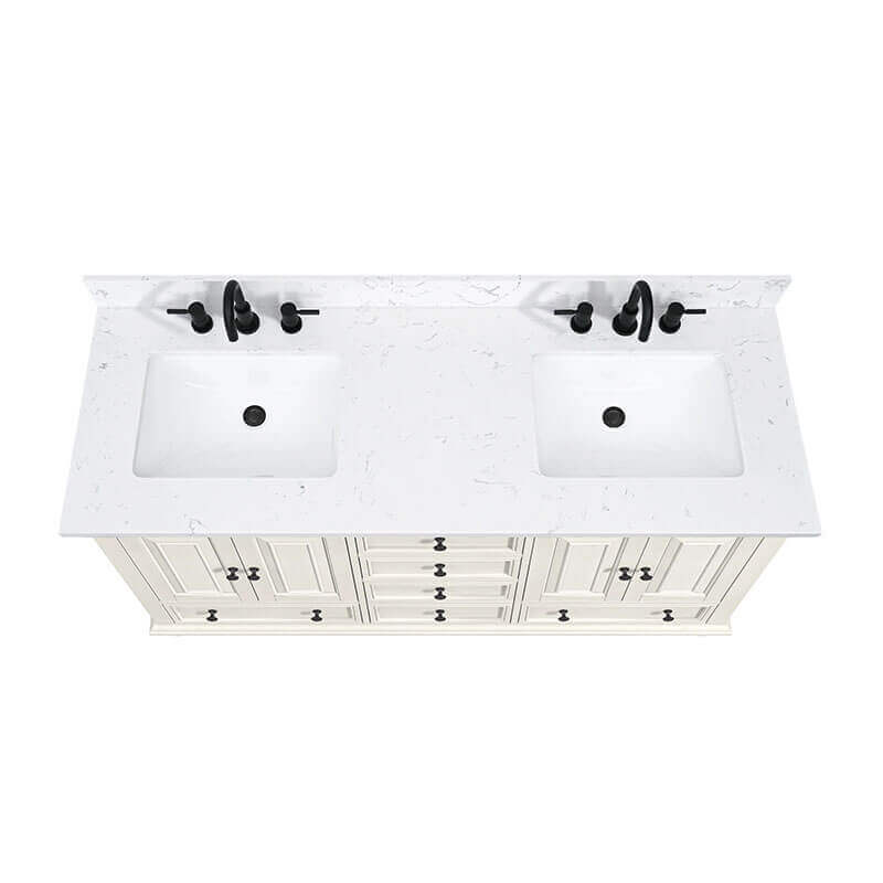 Avanity Thompson 60 Inch Double Vanity French White in Cala White Engineered Stone